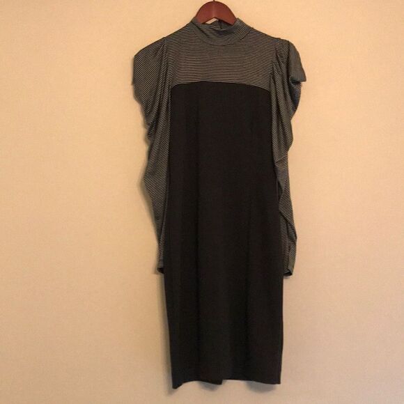 Ronen Chen Black Puffed Ruched Sleeve Dress - Sz 2 - Picture 2 of 11